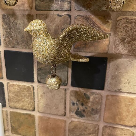 18 Gold Glitter Dove Ornaments With Bells - Picture 14 of 16